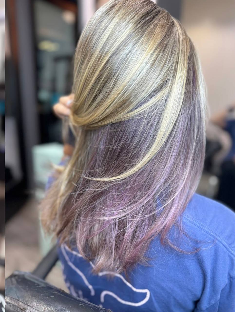 Blonde with lavender peekaboo by Ivy Pham
